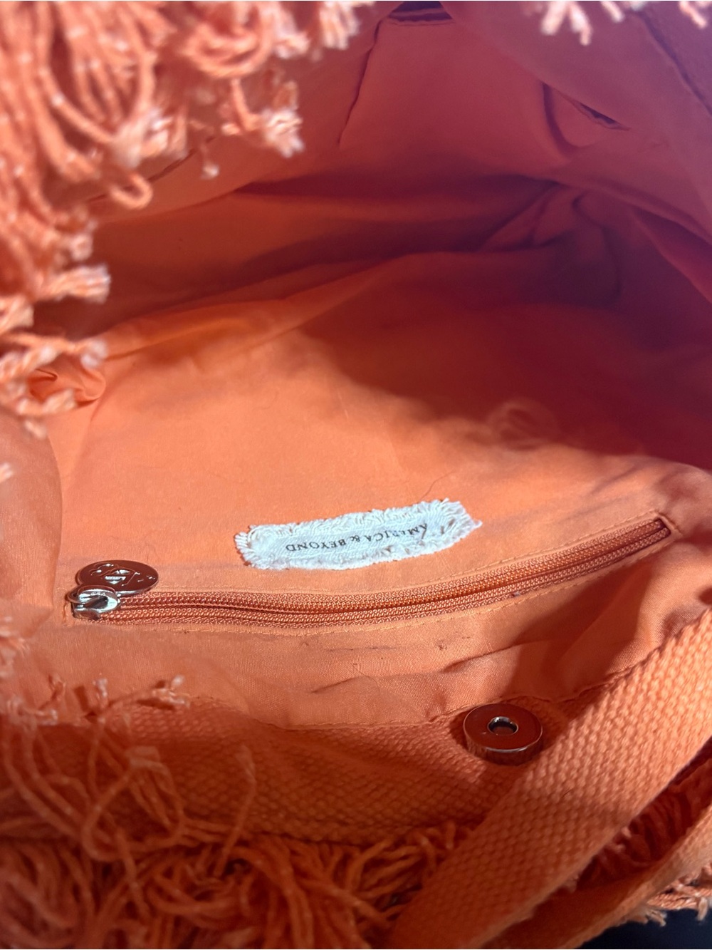 America & Beyond Orange-Fringe Trim Beaded Floral Tote Bag - Picture 2 of 11